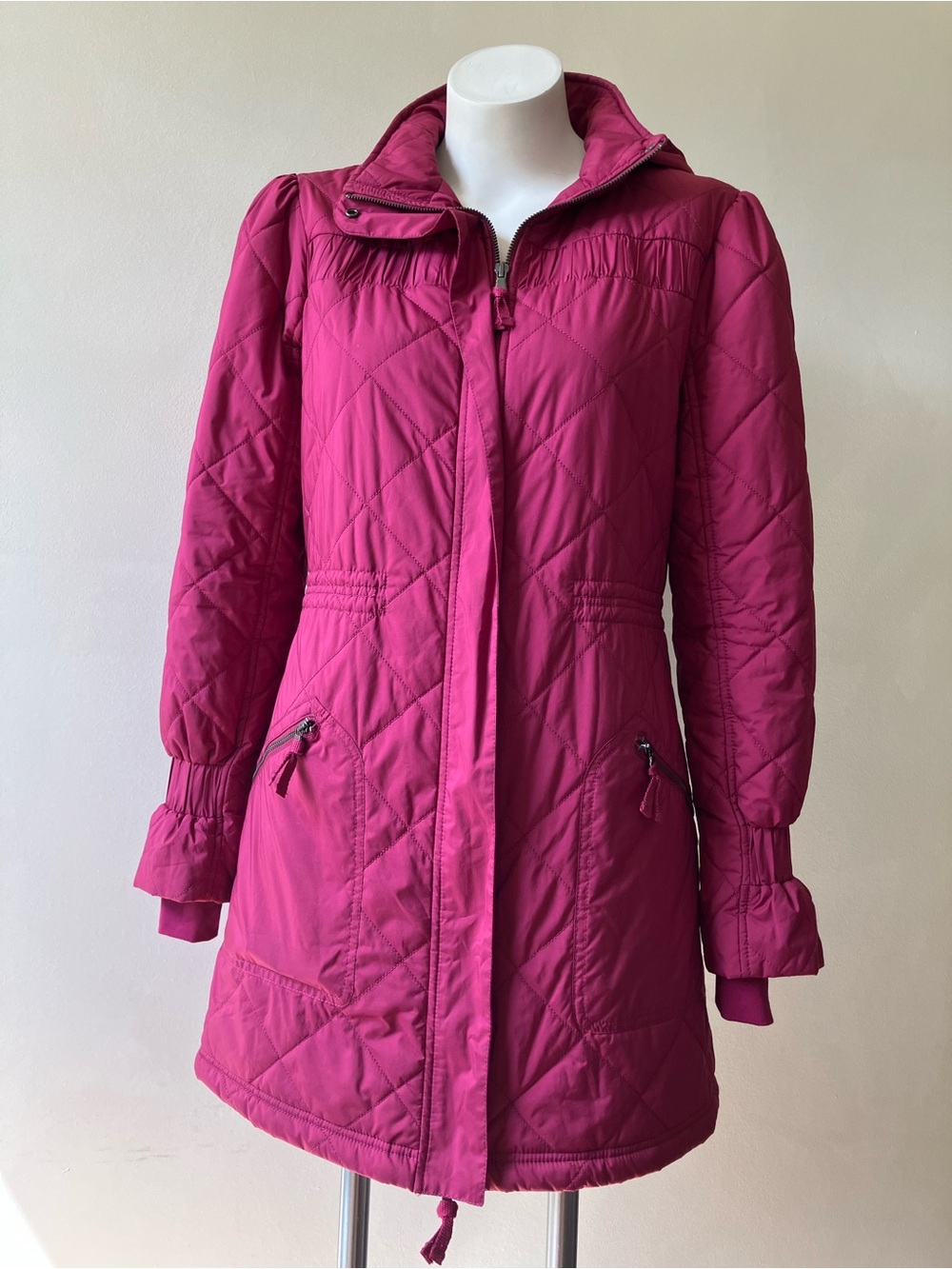 Title Nine | Mulberry Magenta Pink Quilted Hooded Long Puffer Jacket